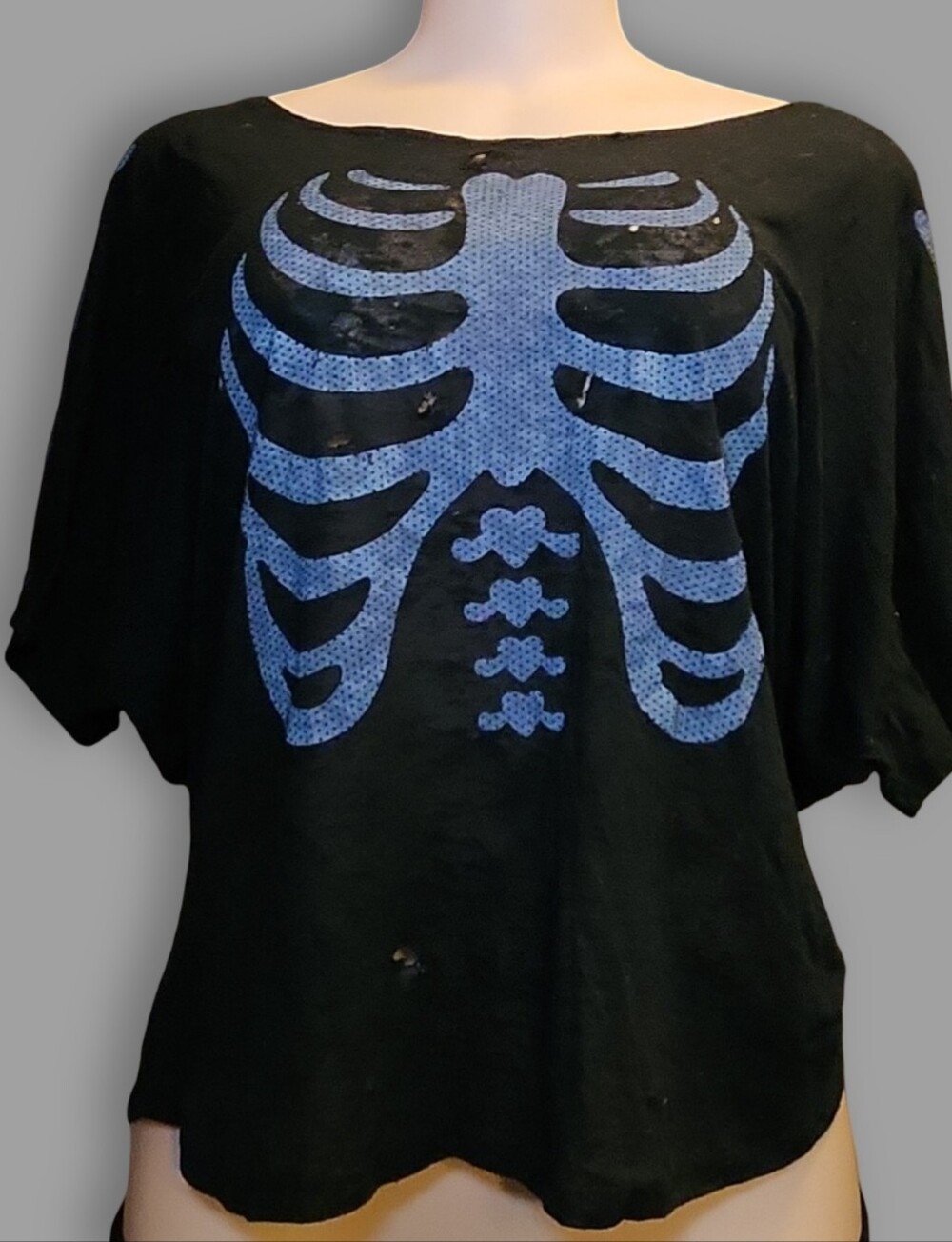 Peace Generation Upcycled Skeleton Crop Kimono Poncho Top XXL 1of1 Grunge 2000s